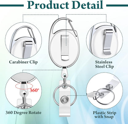 Honoson 30 Pcs Heavy Duty Retractable Badge Reels Batch ID Badge Holder Retractable Clip Bulk Key Holder with Ring for Office Worker Employee, Doctor Nurse Gifts (White)