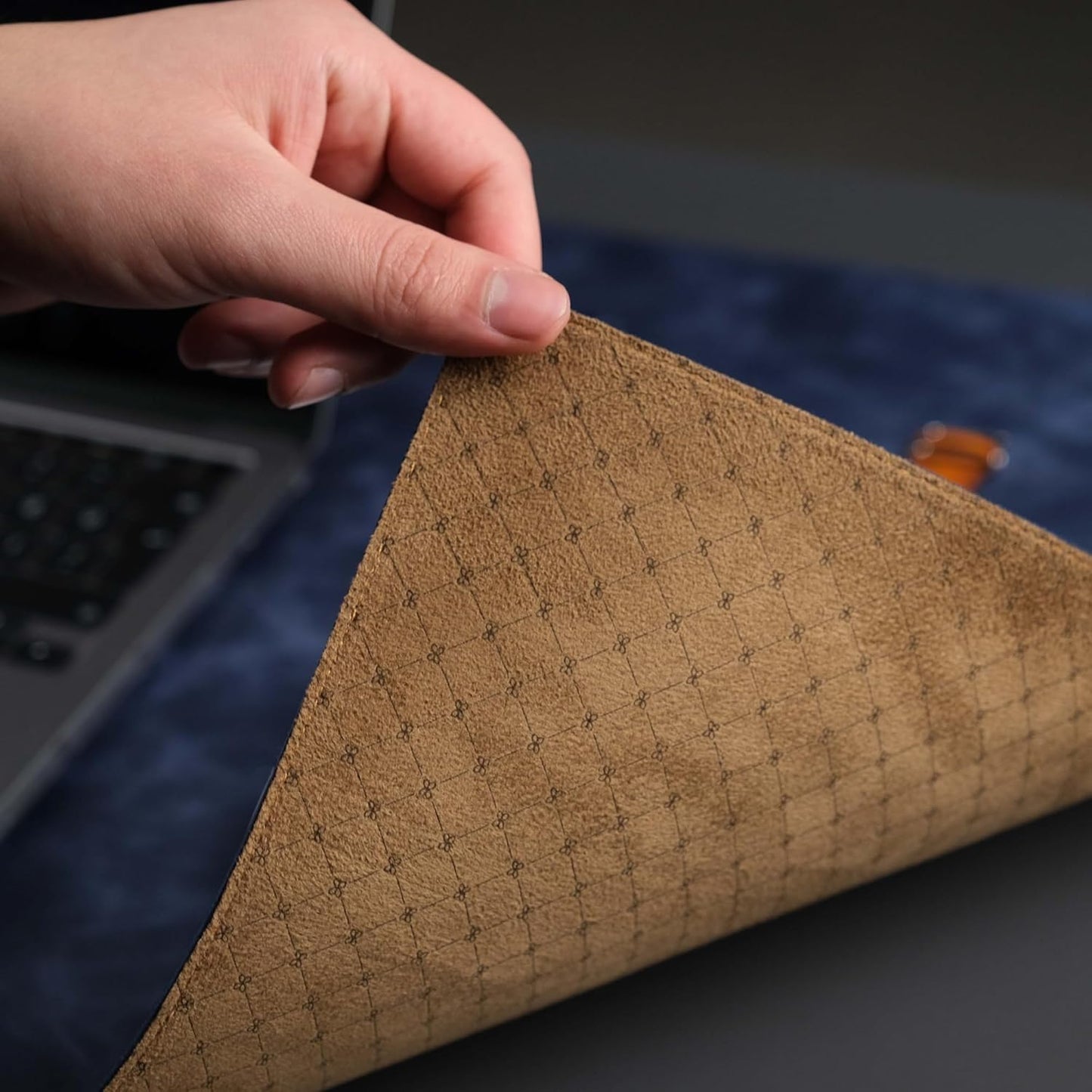 Jersey Genuine Calfskin Leather Desk Pad, Office Desk Mat with Non-Slip Bottom, Smooth Surface for Mouse & Keyboard, Desk Protector (14.6x31.5 inches) (Navy)