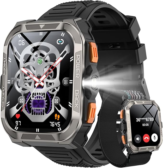 Military Smart Watches for Men (Answer/Make Calls),1.91"Fitness Smart Watch for Android and iPhone, GPS Fitness Trackers Watch with Flashlight/Heart Rate/Sleep/100+ Sport Modes/AI, Mens New Year Gift