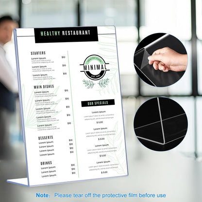 6 Pack Slanted Back Acrylic Sign Holders 4x6 for Business & Store, Tabletop Vertical Sign Holder with Anti-Slip Pads Clear Display Stand, for Menus Flyers Documents Office Restaurants Party Decoration