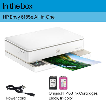 HP Envy 6155e Wireless All-in-One Color Inkjet Printer, Print, scan, Copy, Duplex Printing Best-for-Home, 3 month Instant Ink trial included (714L5A)
