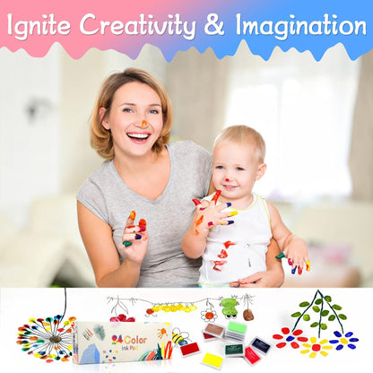 Fstaor 24 Colors Craft Ink Pads for Rubber Stamps, Washable Kids Ink Pads for Paper, Wood, Fabric, Fingerprint, Scrapbooking, DIY Arts & Crafts Supplies for Card Making