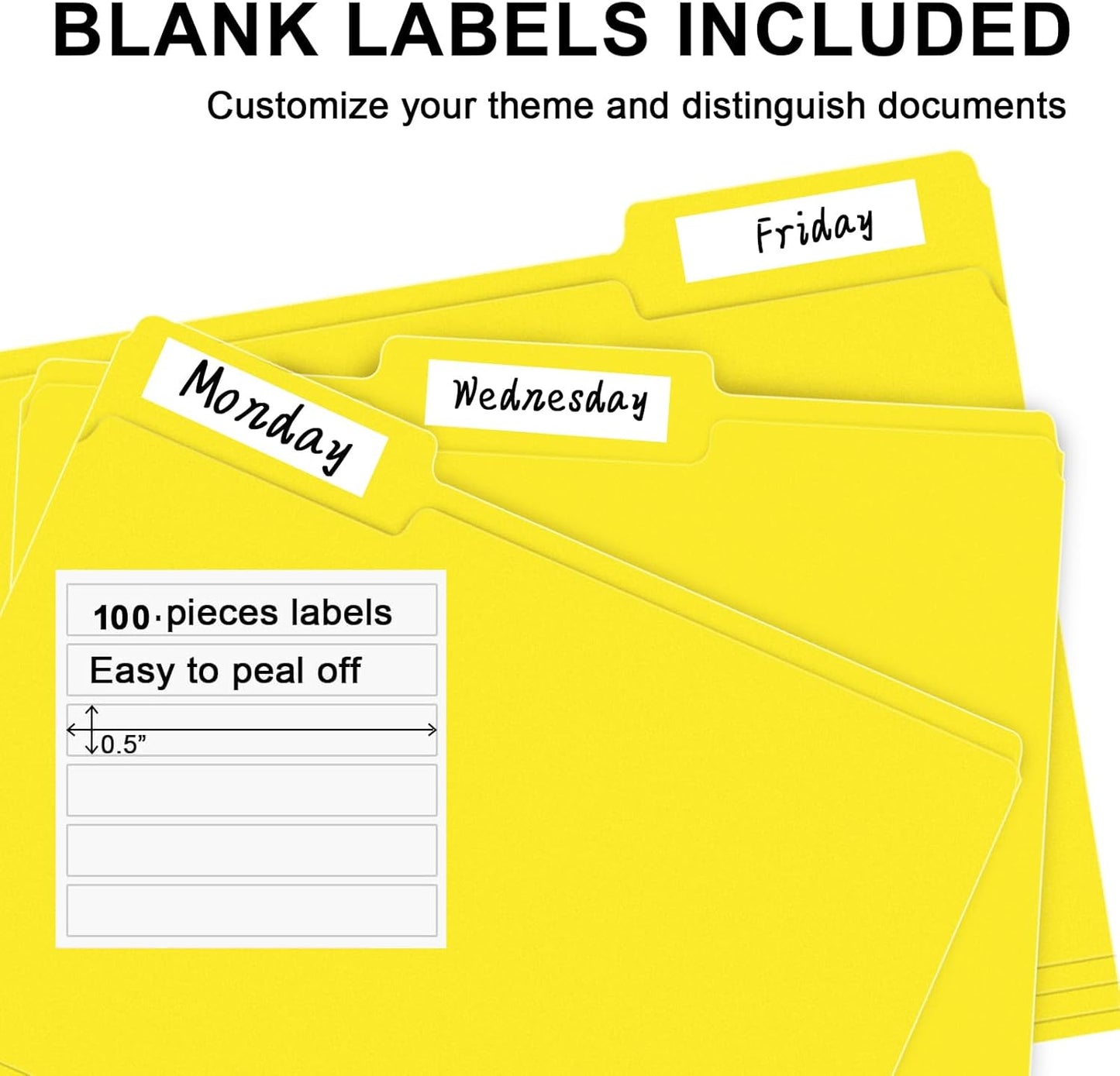 File Folder, RAZCC 100 Pack 1/3 Cut Tab File Folders Letter Size, Yellow, Folders with Tab, Great for Organizing and Easy File Storage