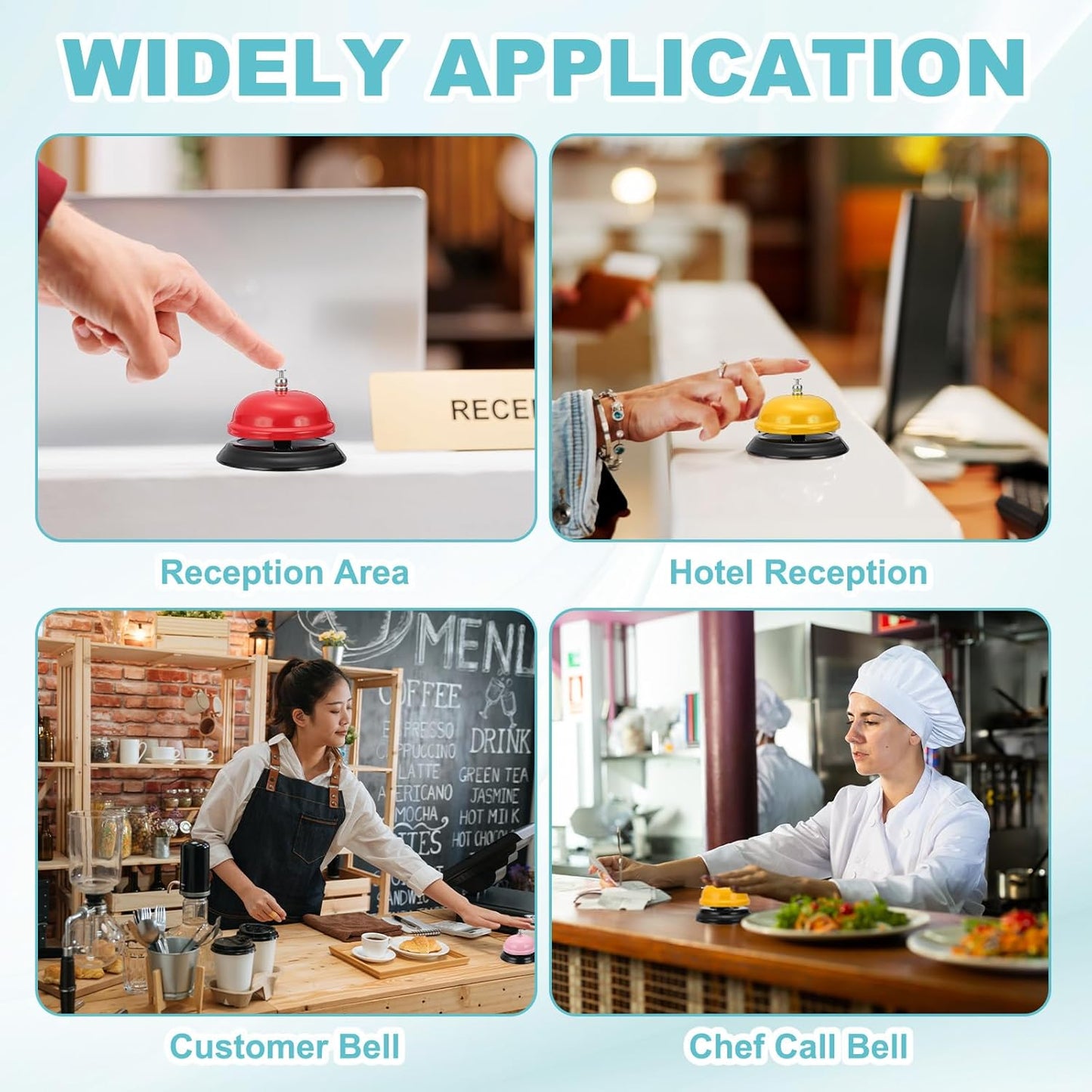 uxcell 2Pcs Desk Service Call Bell, 3.35 Inch Metal Dinner Service Bell Ring for Hotel Restaurant Reception Area and Wedding Party Events, White