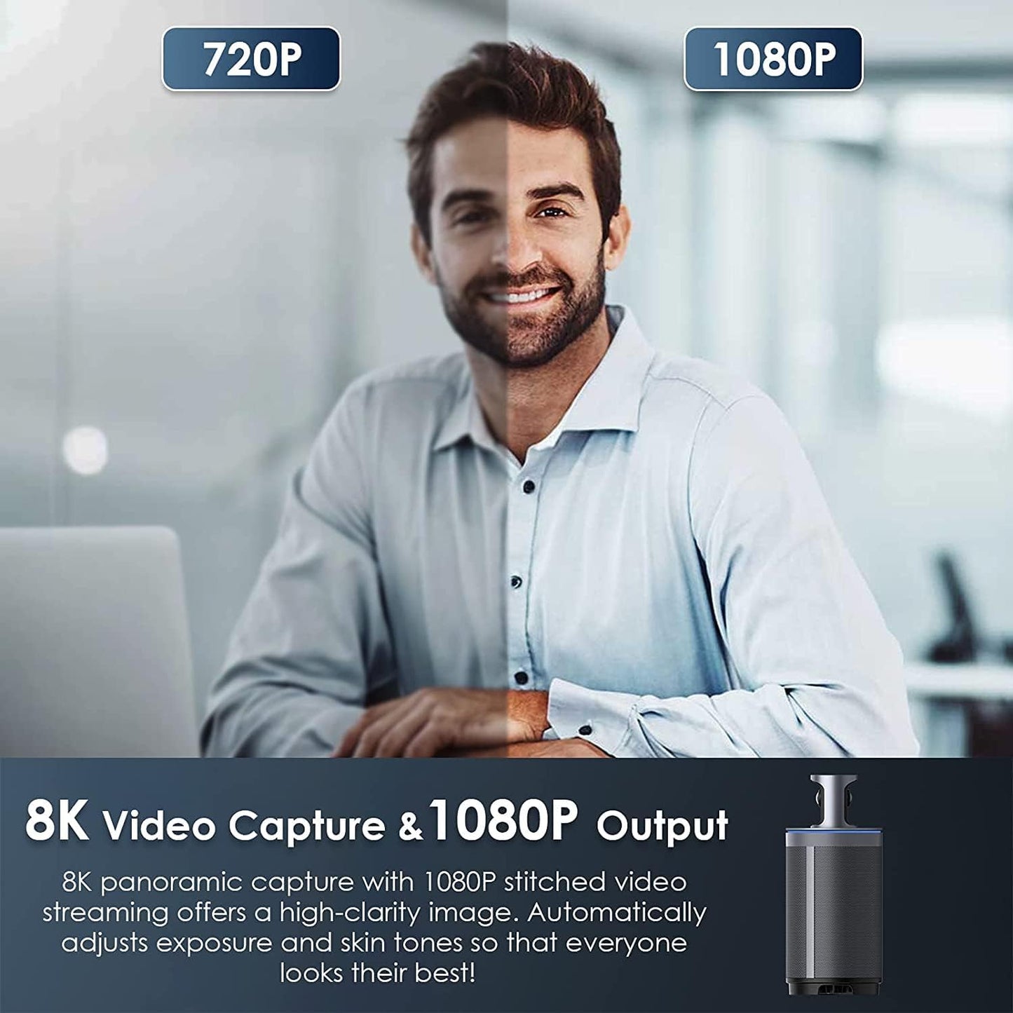NexiGo Meeting 360 (Gen 2), 8K Captured AI-Powered Framing & Speaker Tracking, 1080p HD 360-Degree Smart AIO Video Conference Camera, 8 Noise-Cancelling Microphones, and Speaker (Renewed)