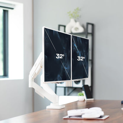 VIVO Dual Monitor up to 32 inches and 19.8 lbs per Screen, Mechanical Arm Desk Mount, Articulating Counterbalance, VESA Stand, Classic, White STAND-V002OW