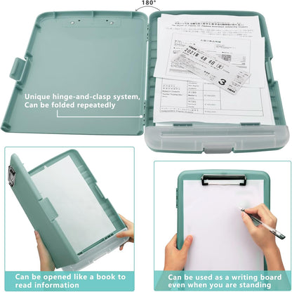 Clipboard with Storage,A4 Binder Nursing Clipboards with Pen Holder,Heavy Duty Storage Clipboard with Low Profile Clip, Clipboards Folder Side-Opening Clip Boards,Smooth Write Clip Board (Dark Green)