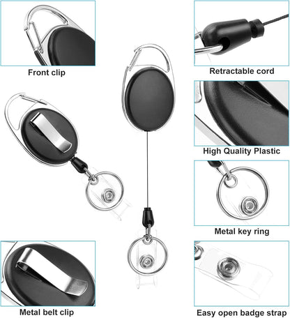 20 Pack Retractable Badge Reel with Carabiner Belt Clip and Key Ring Retractable ID Badge Holders for Office Worker Doctor Nurse