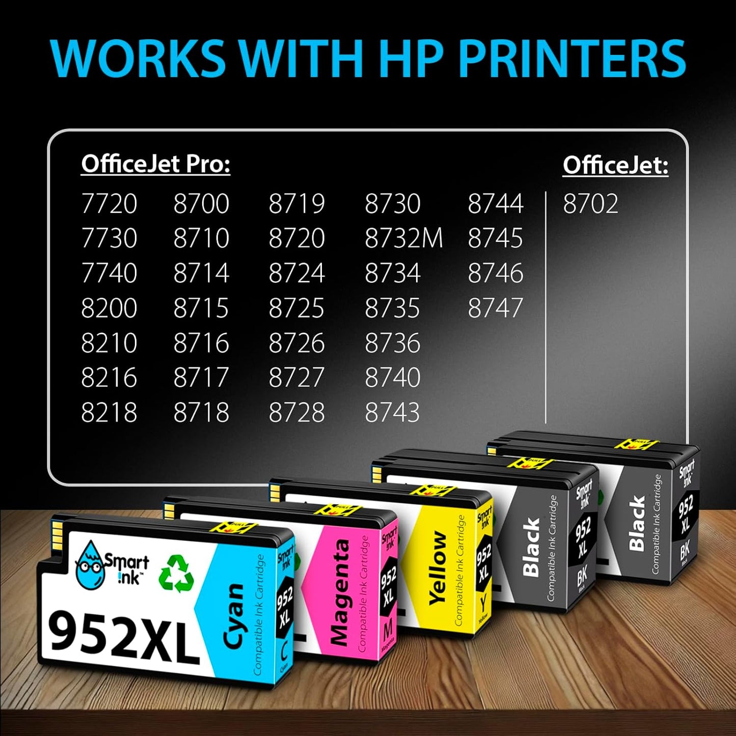 Smart Ink Compatible Ink Cartridges Replacement for HP952XL 952 XL 2 Black and Cyan/Magenta/Yellow (5 Combo Pack) to use with HP OfficeJet Pro 8710 7740 8720 8715 8210 8703 OfficeJet 8702 Printers