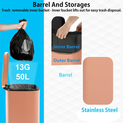 PayLessHere 13 Gallon (50L) Trash Can Kitchen Stainless Steel Trash Can Trash Can with Lid Removable Inner Bucket Foot Pedal Soft Close for Office Home Kitchen Garbage Can Trash Bin
