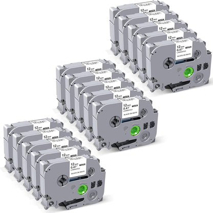 UNOKA 12mm .47 Laminated White Tz Tape Compatible for Brother P Touch PT-D220 PT-D210, TZe TZe-231 Label Maker Refills for PTH110 D202 D200 D410 1070 1280 1880,1/2'' x 26.2', Black on White, 15PK