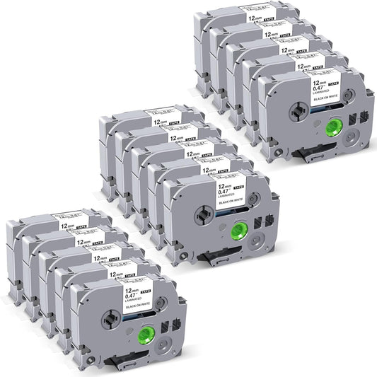 UNOKA 12mm .47 Laminated White Tz Tape Compatible for Brother P Touch PT-D220 PT-D210, TZe TZe-231 Label Maker Refills for PTH110 D202 D200 D410 1070 1280 1880,1/2'' x 26.2', Black on White, 15PK