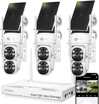 xmartO 100% Wire-Free Solar PTZ Home Security Camera System Wireless, 6-Set 2K 4MP QHD CCTV Camera Kit with 4K 10CH Expandable WiFi NVR and Past 90-Day Video Storage, All-Weather Solar Charge