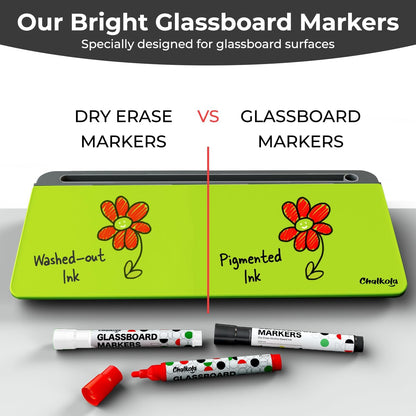 Chalkola Neon Green Glass Desktop Whiteboard with Storage - Dry Erase Board, Work Desk Organizers, Computer Keyboard Stand, Home Office Desk Accessories, Workspace Desktop Buddy + 3 Markers