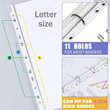 5 Set of 40 Pack Sheet Protectors 8.5 x 11 Inch, Letter Size Sleeves Binder Index, Dividers Pocket for 2/3/4 Ring Binder Dividers with 8 Tabs, Clear Page Protectors Organizer for School Home Office