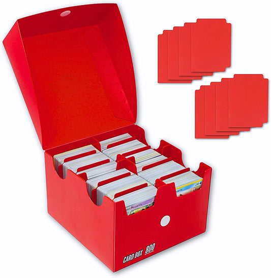 The Collector's Hubs Trading Card Storage Box 800 - Red | Card Box 800+ holds standard 35pt cards | 4-in-1 Compartments| Strong Double Wall Design | 8 dividers | Sports & Baseball Card Deck Box - Red