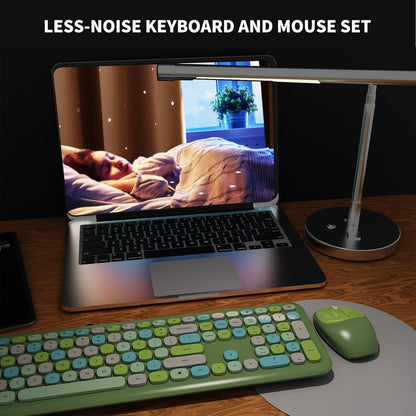 Wireless Keyboard and Mouse Combo, Colorful Ergonomic Full Size Retro Low-Noise Keyboard with Cute keycaps, Compatible with Windows, PC, Perfer for Home and Office Keyboards (Green)