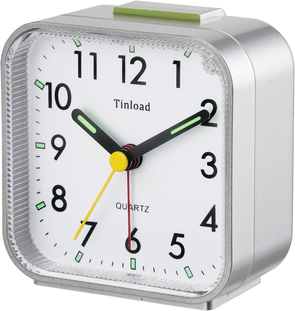 Small Battery Operated Analog Travel Alarm Clock Silent Non Ticking,Gentle Wake, Ascending Beep Sounds, Snooze,Lighted on Demand,Easy Set (Silver)