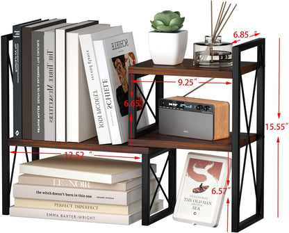 Desktop Shelf Organizer,Small Bookshelf for Office,Wood Desk Top Shelves, Office Organization and Storage (Brown)