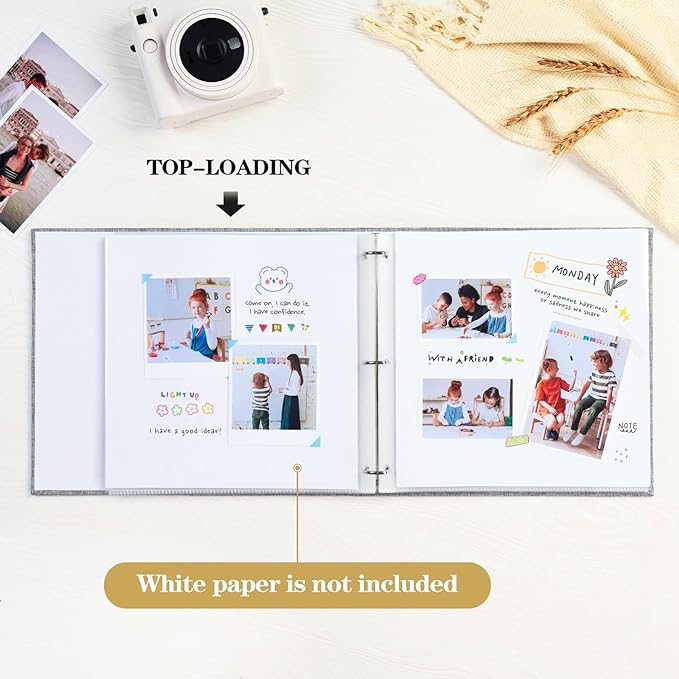 Mublalbum 12x12 Inch DIY Scrapbook Photo Album with 20 Plastic Sleeves 40 Pages Linen Cover 3 Ring Folder Binder for Wedding Baby Family and DIY Projects (Black)