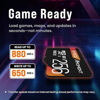 MMOMENT 256GB Micro SD Express Card for Nintendo Switch 2, Micro SD Card, EX450, PCIe gen3x1, Up to 880MB/s Read and 650MB/s Write Speed, Gaming Memory Card (MM29)