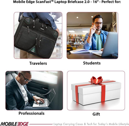 Mobile Edge ScanFast Laptop Briefcase Bag for Men and Women, for 16" PC and Compatible with MacBook 17", TSA Checkpoint Friendly, Black