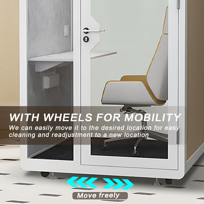 Office Sound Booth with Audio Privacy - Removable Soundproof Booth Includes White with Wood Grain Side Trim,Soundproof Room with Light,Fans, Socket for Singing Room,Telephone Booth (51.18IN)