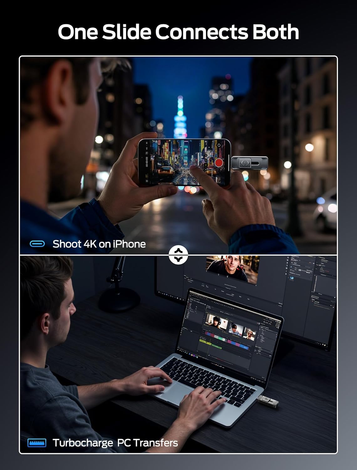 MOVE SPEED 128GB Solid State Drives with Dual Ports & Push-Pull Design — 560MB/s Read Speed, Type C + USB 3.2 Drive Portable ssd for iPhone 15/16/Android/Mac