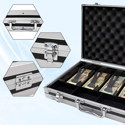 Large Cash Box with Money Tray, Lockable Money Box for Cash, Large Cash Organizer with 5 Compartment Spring-loaded Cash Trays and 4 Coin Trays