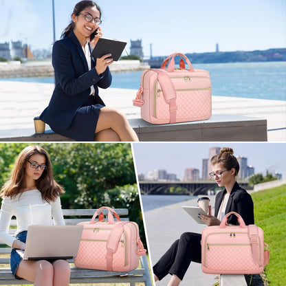 NEWHEY Laptop Bag 17.3 Inch Laptop Briefcase for Women Men Waterproof Shoulder Messenger Bag Large Computer Bag for Business Office Work College, Pink