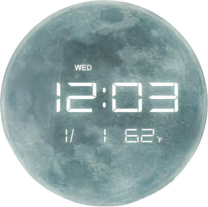 13" Digital Wall Clock with LED Display, Calendar & Temperature, Automatic Dimming, 12/24hr Format, Wall & Desk Use - HUI-7860