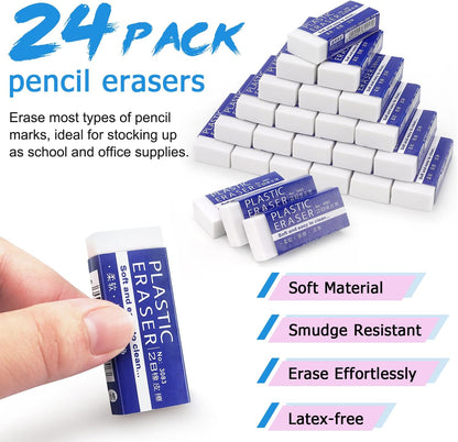 Tamaki 24 Pack Pencil Erasers, Large White Erasers for School Office, Art Erasers for Drawing