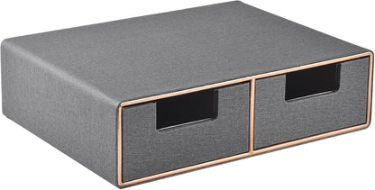 Linen Leather Desk Organizer with Drawers－Mini Desktop Drawer Organizer Stackable－Multifunctional Tabletop Organization Storage Box for Office Supplies Home Vanity Toiletries (Grey, 2-drawers)