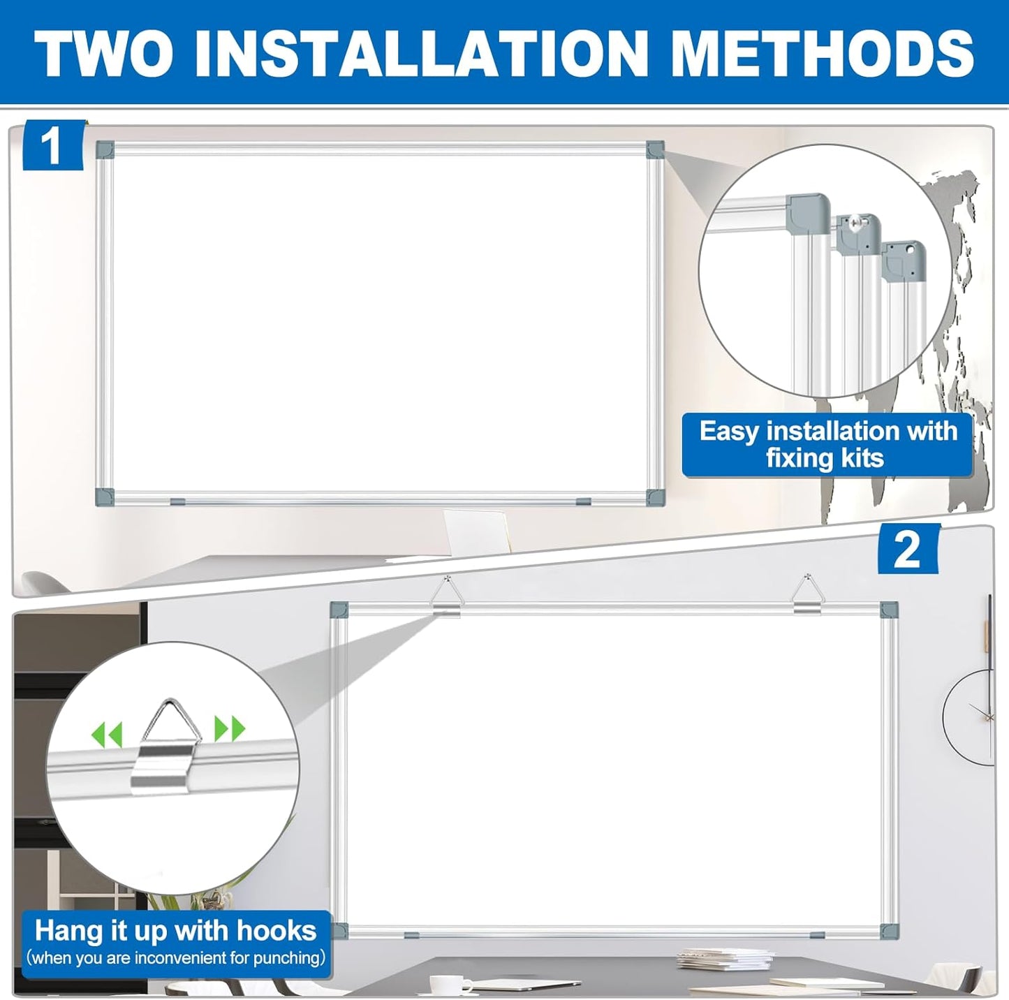 H-Qprobd 6'x4' Large Magnetic White Board Dry Erase Whiteboard with Aluminum Frame, 72"X48" Hanging White Boards for Wall with Long Pen Tray, Presentation Board for Office Classroom Home