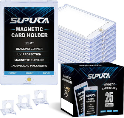 25ct Magnetic Card Holder 35PT, One Touch Protector for Trading Cards, Hard Plastic Sleeves Display Case for Baseball and Sports Cards