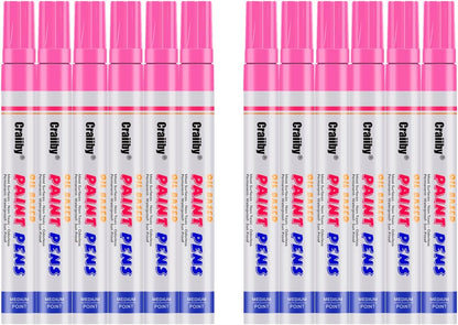 Pink Paint Markers, 12 Pack Oil-Based Waterproof Quick Dry Permanent Paint Pen Set for Rocks Painting, Wood, Fabric, Plastic, Canvas, Glass, Mugs, Metal, Tire, Stone, DIY Craft