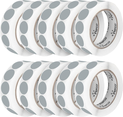 Perco Grey 1-Inch Perforated Circle Dot Sticker Labels — 10 Rolls, 10,000 Round Stickers — with Permanent Adhesive for Inventory Management, Color Coding, Garage Sales, Crafts—Made in USA