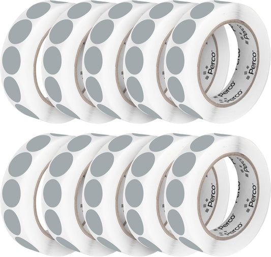 Perco Grey 1-Inch Perforated Circle Dot Sticker Labels — 10 Rolls, 10,000 Round Stickers — with Permanent Adhesive for Inventory Management, Color Coding, Garage Sales, Crafts—Made in USA