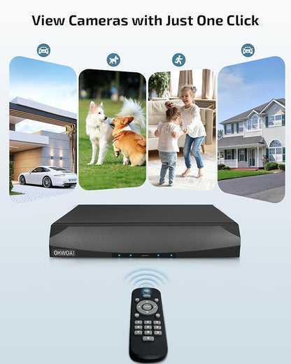 OHWOAI 《2-Way Audio & Auto-Tracking》4K Outdoor Wired Security Camera System,360 Degrees Security PTZ IP Cameras,Surveillance Video Equipment, Surveillance DVR Kits
