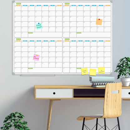 JILoffice Magnetic Dry Erase Calendar Whiteboard, 4 Month White Board Planner 48 X 36 Inch, Silver Aluminum Frame Wall Mounted Board for Office Home and School