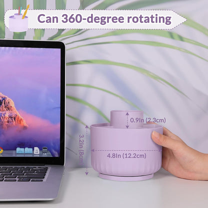 SKYDUE 360 Degree Rotating Desk Organizer, Dual-Purpose Pencil Pen Holder for Desktop, Rotating Desk Pen Organizer with 5 Slots Purple