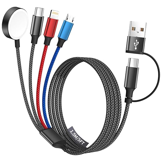 Cruise Essentials 4 in 2 Charging Cable for Apple iWatch Charger/iPhone 17/Lightning/Micro, Travel Multi Charging Cable Cord Compatible for iWatch Ultra/SE/10-1, iPhone16-6, Android, Car Accessories