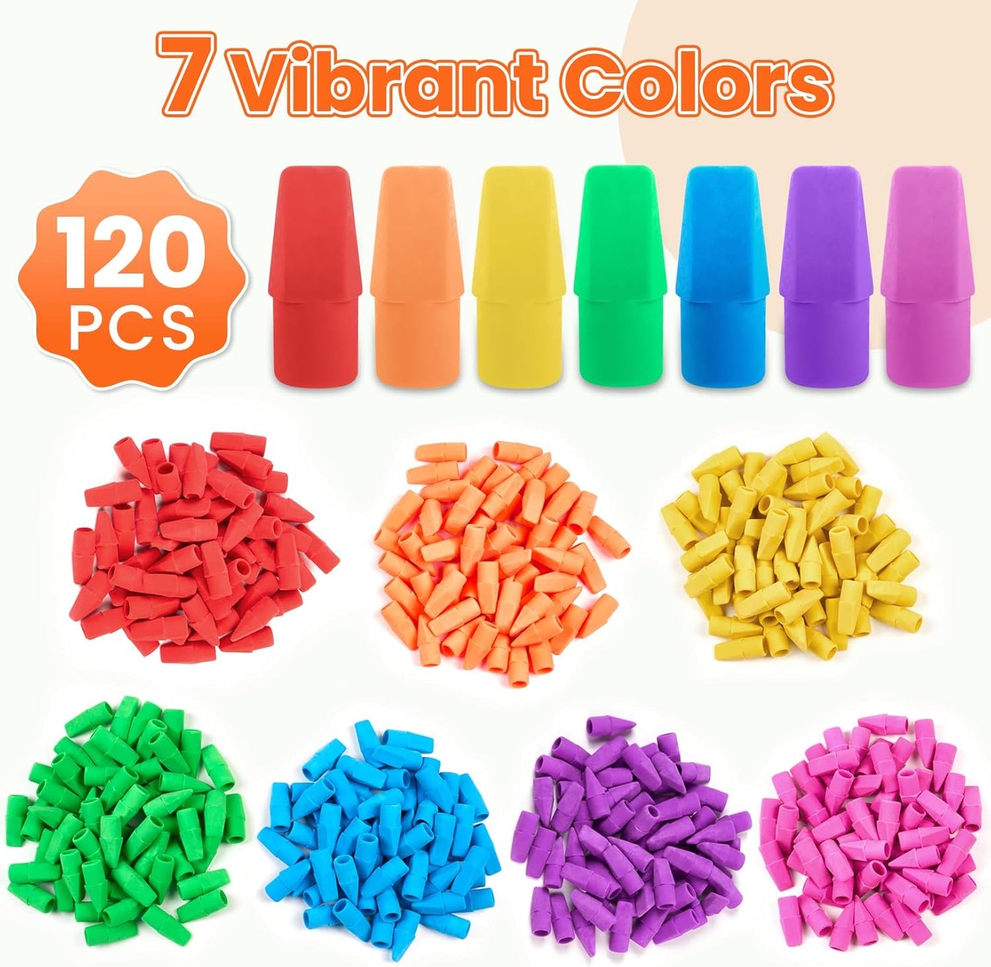 Sooez 120 Pack Pencil Top Erasers, Cap Pencil Eraser Toppers, Studying Supplies for Teachers Classroom Must Haves Pencil Erasers, 7 Colors