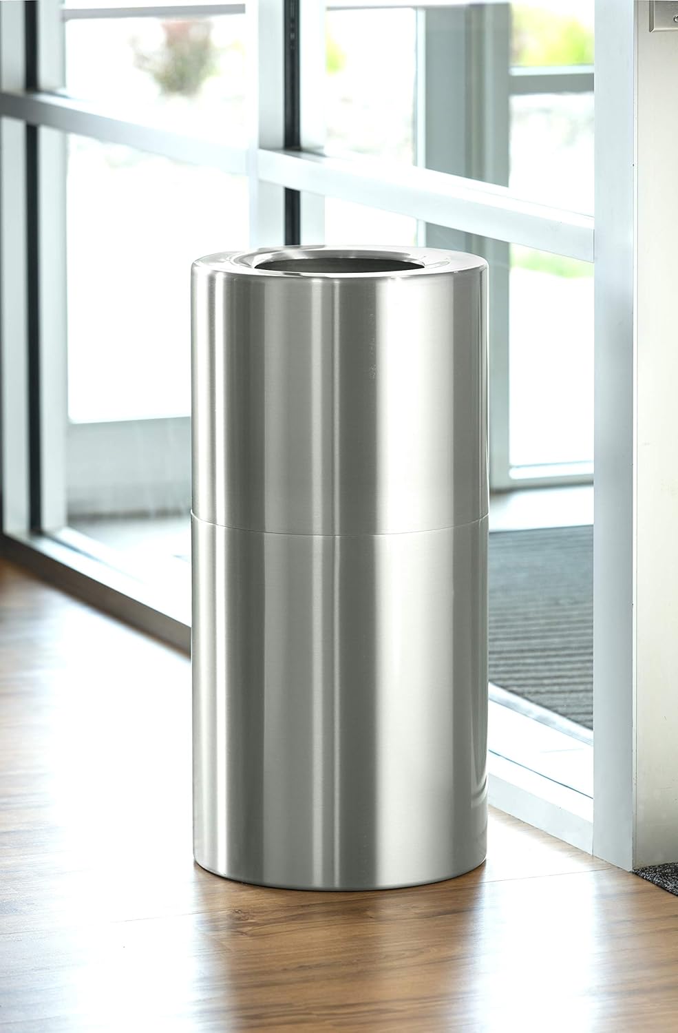 Safco Open Top Trash Can, 20 Gallon Aluminum Modern Garbage Can for Indoor Use, Silver