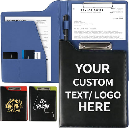 Personalized Padfolio, Customized Leather Clipboard Portfolio Binder add Your Business Logo Text Image for Sales Interview Legal Document A4 Writing Pad for Business Office