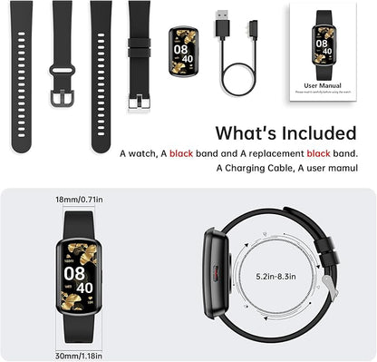 Health Fitness Tracker, Smart Watch with 24/7 Heart Rate, Activity Tracker with Blood Pressure and Blood Oxygen Monitor, 120 Sport Mode Waterproof Sleep Tracker for Women Men (Black)