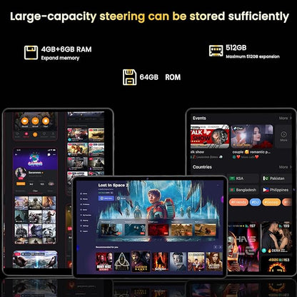Android 14 Tablet,10 inch Tablets, Octa Core CPU, 10GB+64GB+512GB Expansion, 1280x800 Display Screen, Wi-Fi6, Dual Camera, 6000mAh Battery Tablet PC,Widevine L1 Google Kids Space