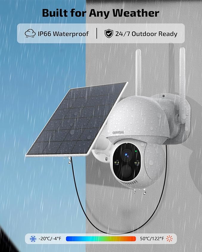 《100% Solar Powered & 2-Way Audio》Outdoor Wireless PTZ Camera System, 4MP Solar Powered Battery Cameras,Home Video Surveillance DVR Kits