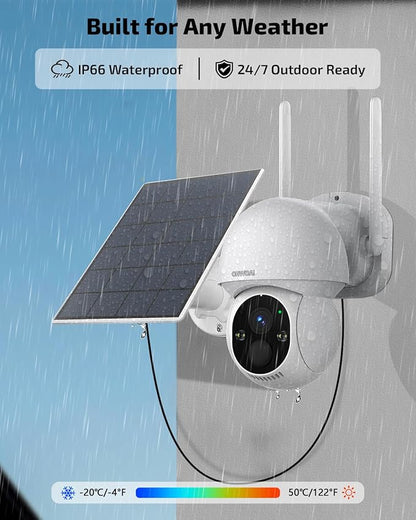 《100% Solar Powered & PIR Motion Detection》Outdoor Wireless PTZ Camera System, 4MP Solar Powered Battery Cameras Systems, Home Video Surveillance DVR Kits with 2-Way Audio