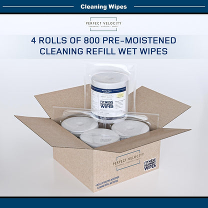 Fitness Gym Equipment Wipes - 4 Rolls of 800 Pre-Moistened Cleaning Refill Wet Wipes - For Upwards and Downwards Dispensers